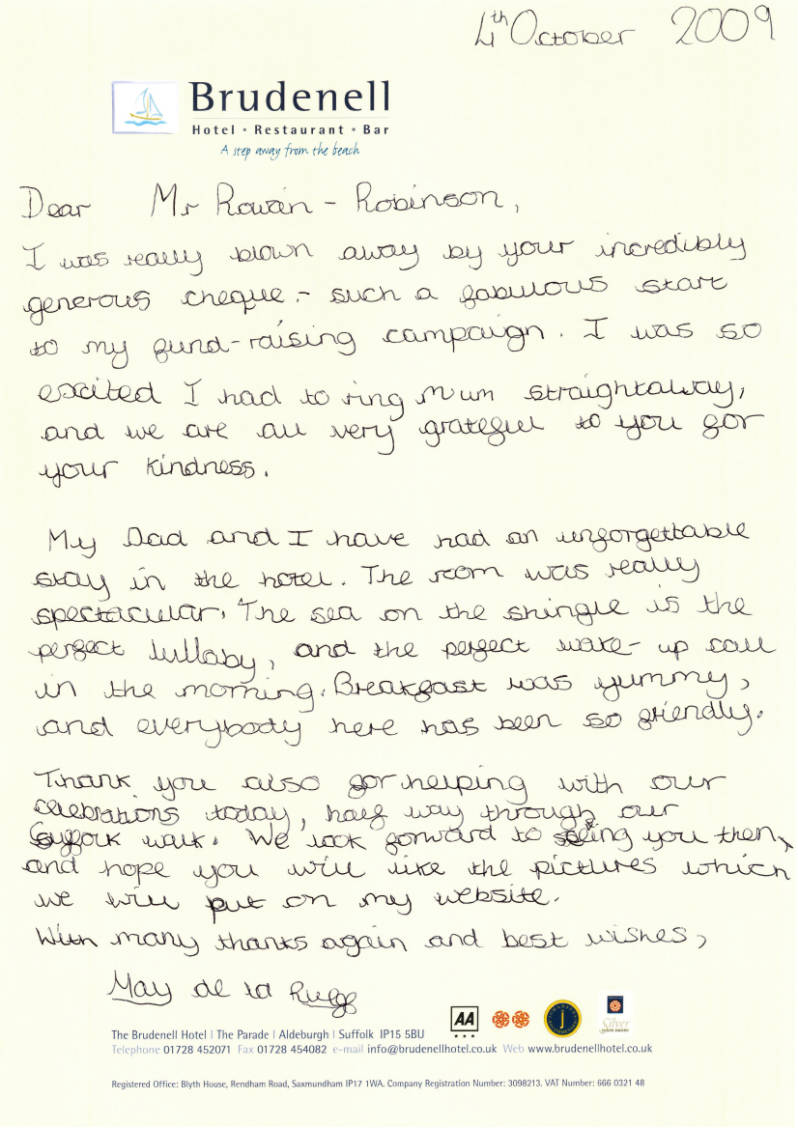 May's thank-you letter to Mr Rowan-Robinson